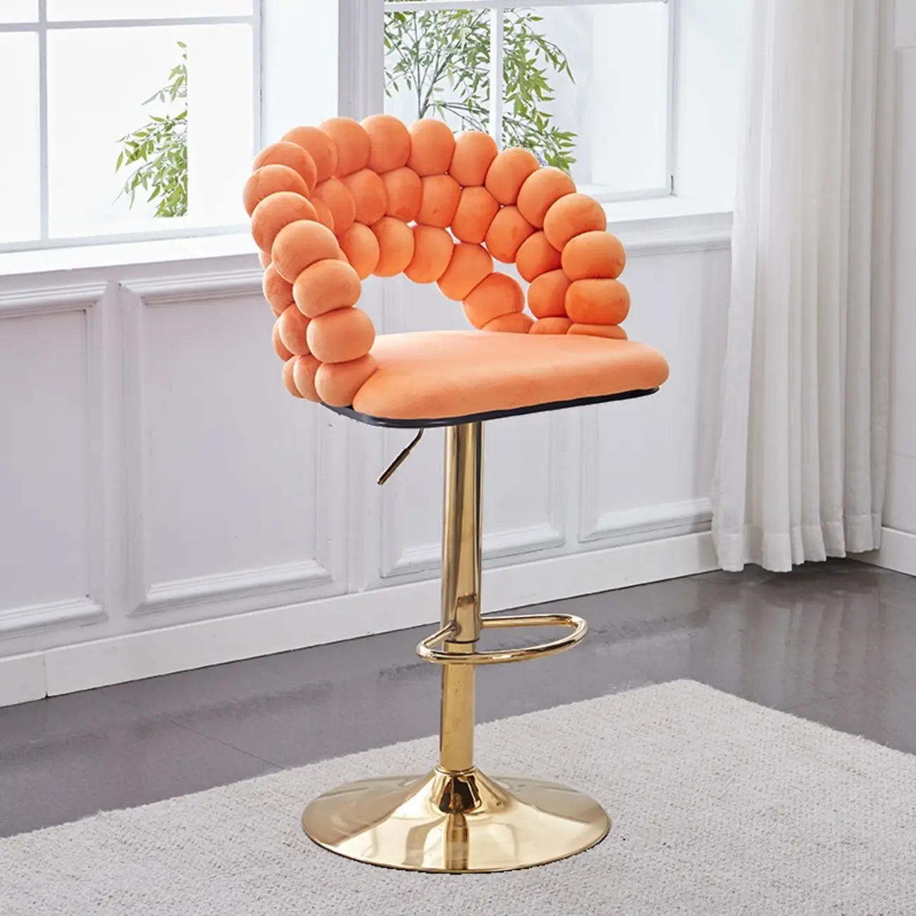 Glam Swivel Saddle Fabric Adjustable Height Bar Stool with Arms