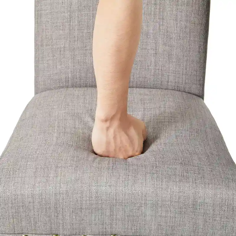 High Back Linen Fabric Dining Chairs with Nailhead Trim – Grey / Cream White / Tan