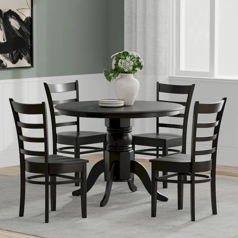 5-Piece Dining Set, 42  Round Pedestal Table and Slat Back Chairs