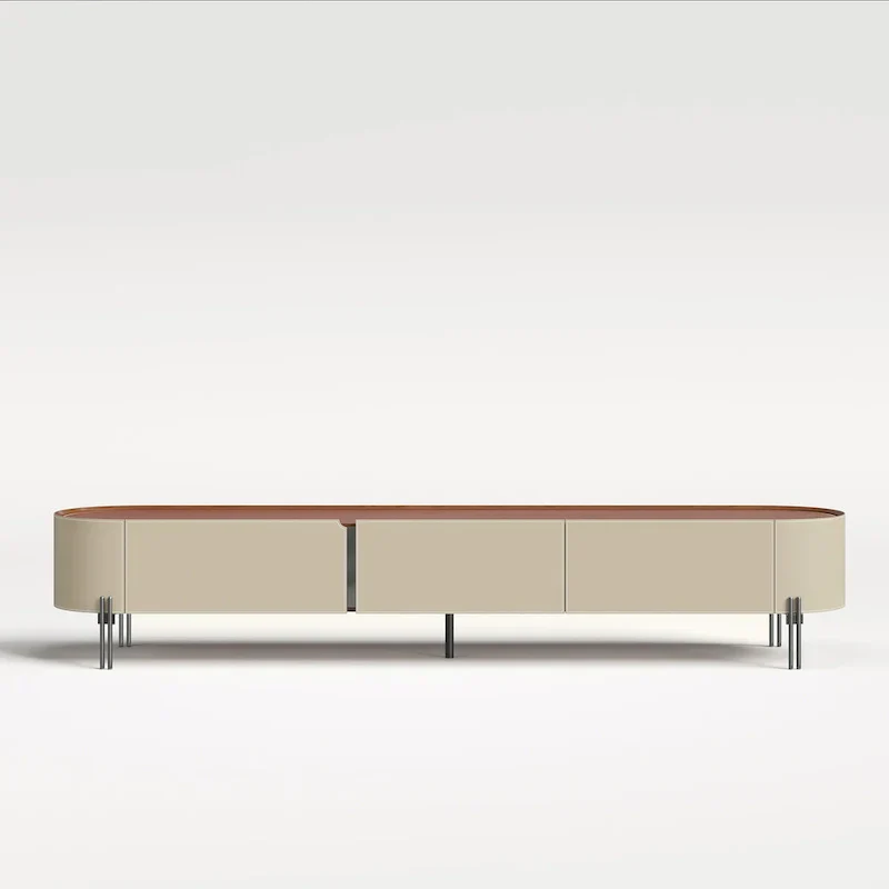 Brown Leather TV Stand for Living Room with 3 Drawers and Metal Legs