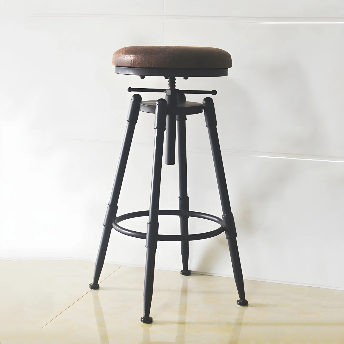 Industrial Metal Leather Swivel Bar Stools with Back