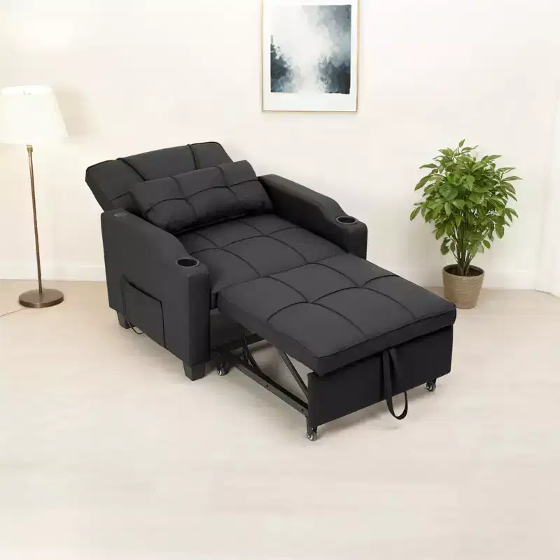 3-in-1 Convertible Sleeper Chair Bed with USB Ports, Cup Holders & Side Pockets - Pull-Out Sofa with Adjustable Backrest for Small Spaces