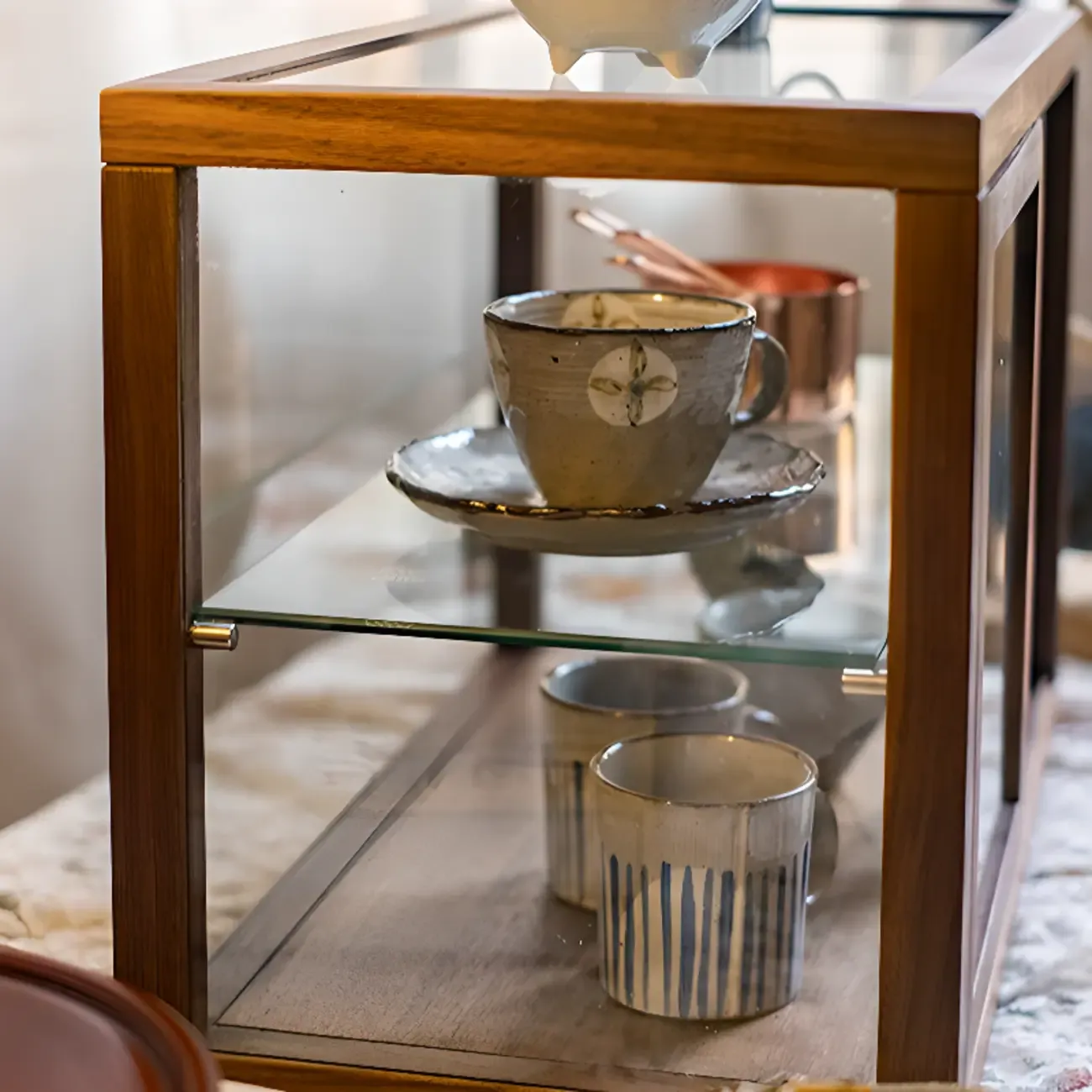 Small Wooden Glass Display Curio Cabinet Tableytop