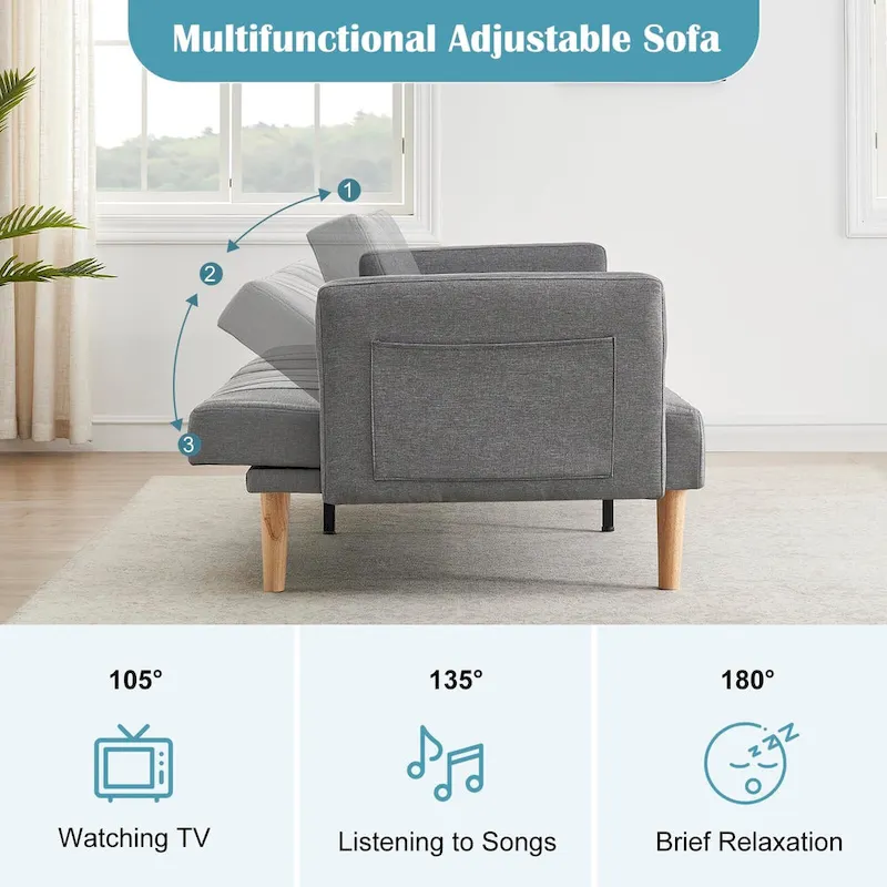 78.74Inch Modern Fabric Sofa Bed 3-in-1 Foldable Sleeper Sofa Bed