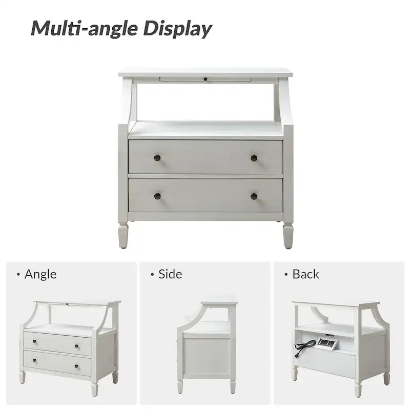 2 - Drawer Nightstand with Built-In Outlets and Pull-out Tray