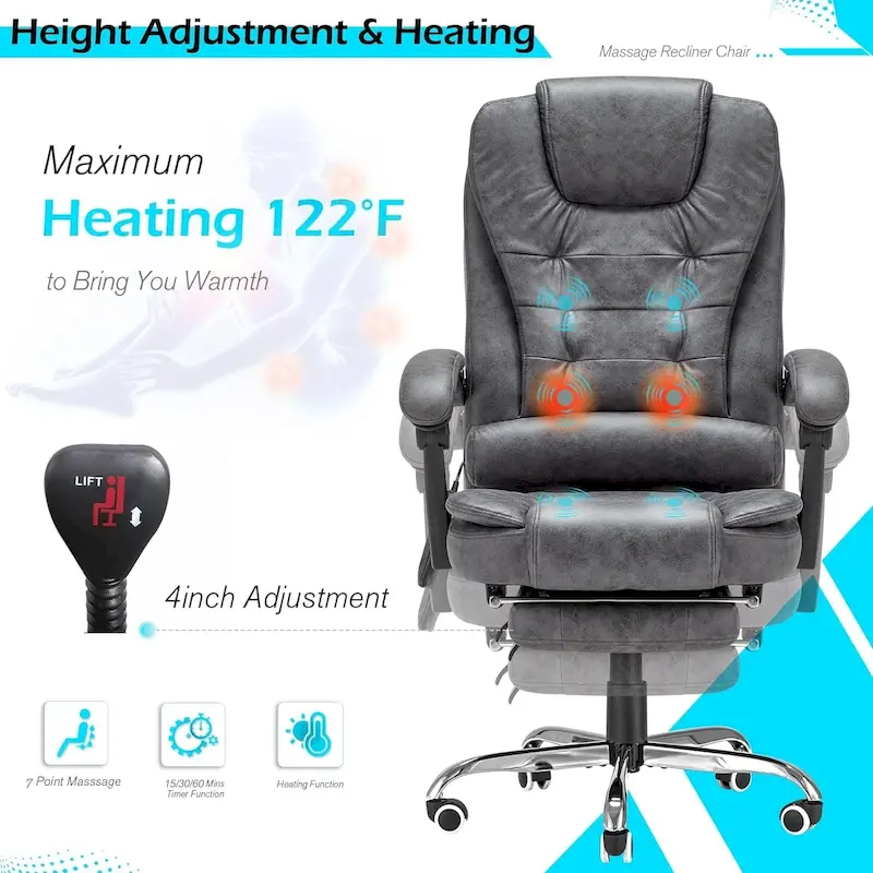 AECOJOY Heated Executive Office Chair w/ Massage &Adjustable Height
