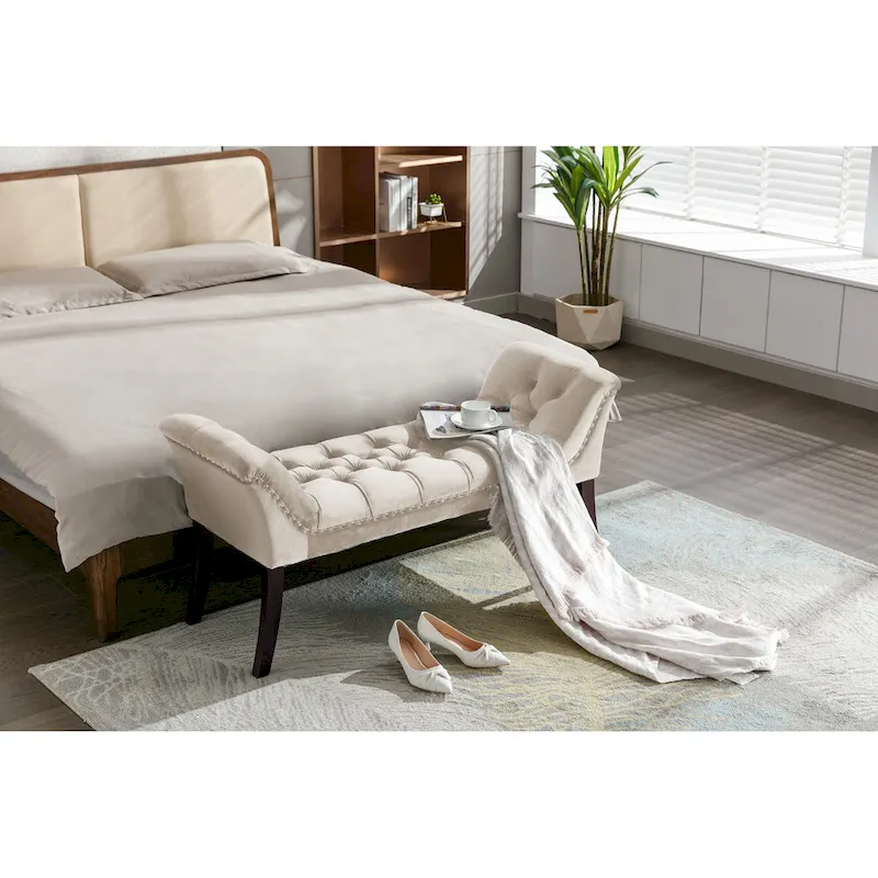 Porthos Home Sybil Tufted Velvet Accent Bench with Rubberwood Legs