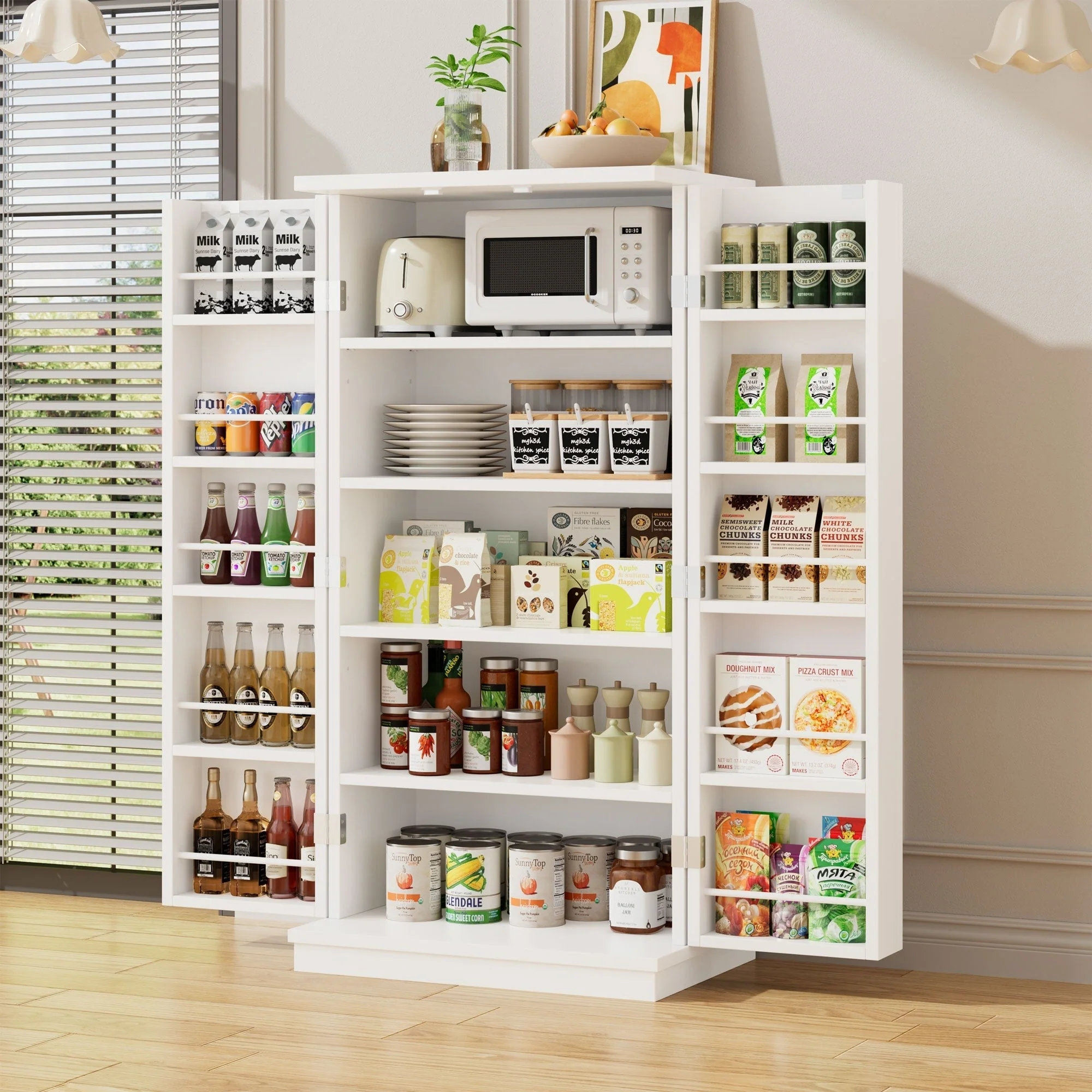 Futzca 47in Pantry Cabinet, Wooden Kitchen Storage Cabinets