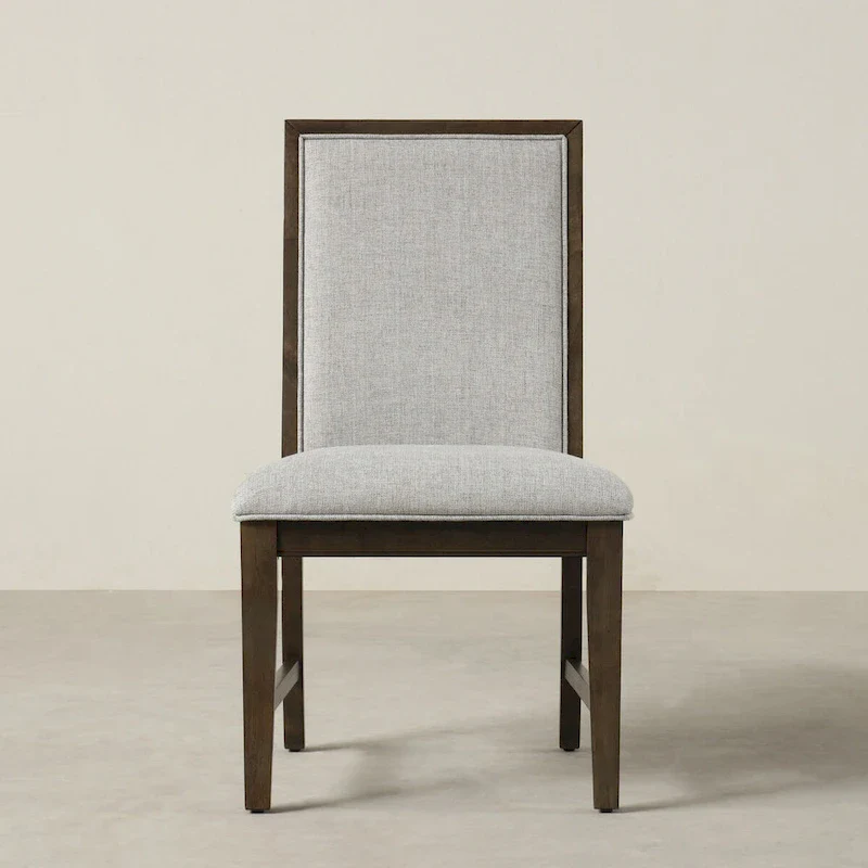 Roundhill Furniture Aberll Solid Wood Upholstered Dining Chairs, Set of 2, Gray