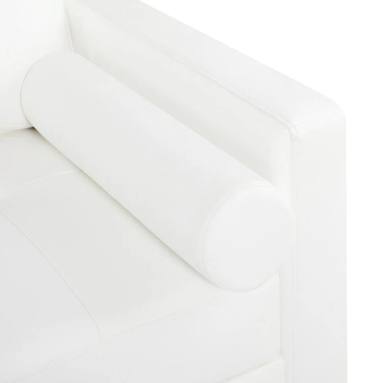 Modern Genuine Leather Sofa with Wooden Legs & Additional Bolster Pillow