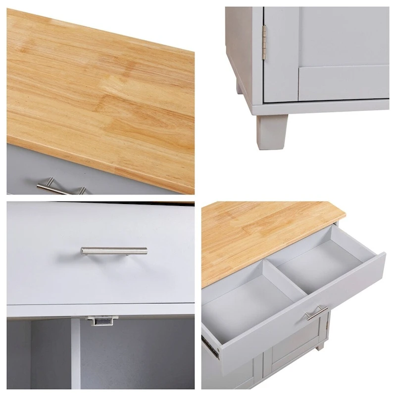 Rolling Kitchen Cart with Adjustable Shelf Tower Rack and Rubber Top - N/A