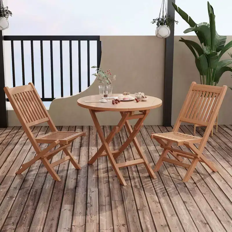 Costway 3pcs Patio Outdoor Indonesia Teak Wood Bistro Dining Set Folding Chair & Table Slatted