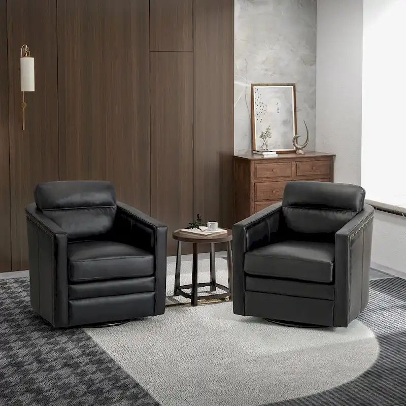 28.74 Wide Genuine Leather Swivel Chair Set of 2