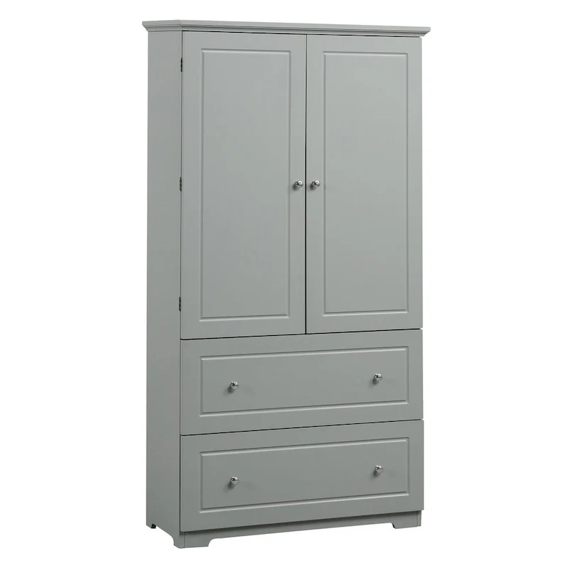 Wide Bathroom Storage Cabinet Freestanding Storage Cabinet with Two Drawers and Adjustable Shelf MDF Board with Painted Finish