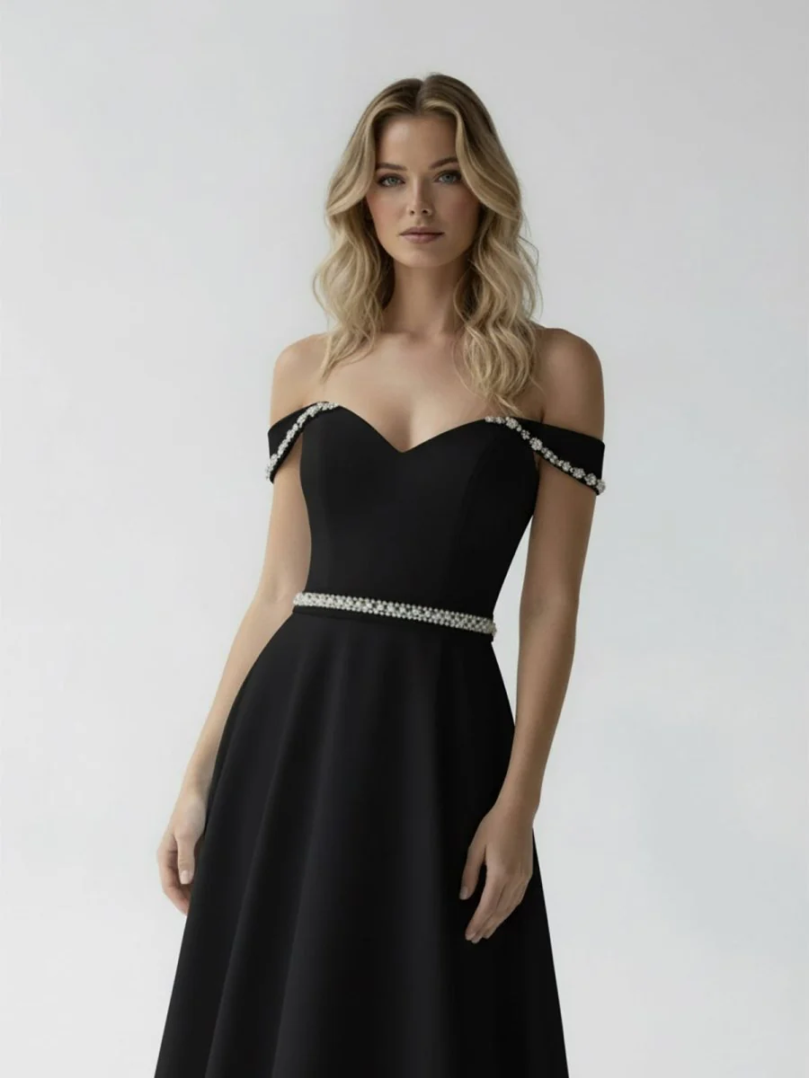 A-Line Off the Shoulder Beaded Wedding Dress