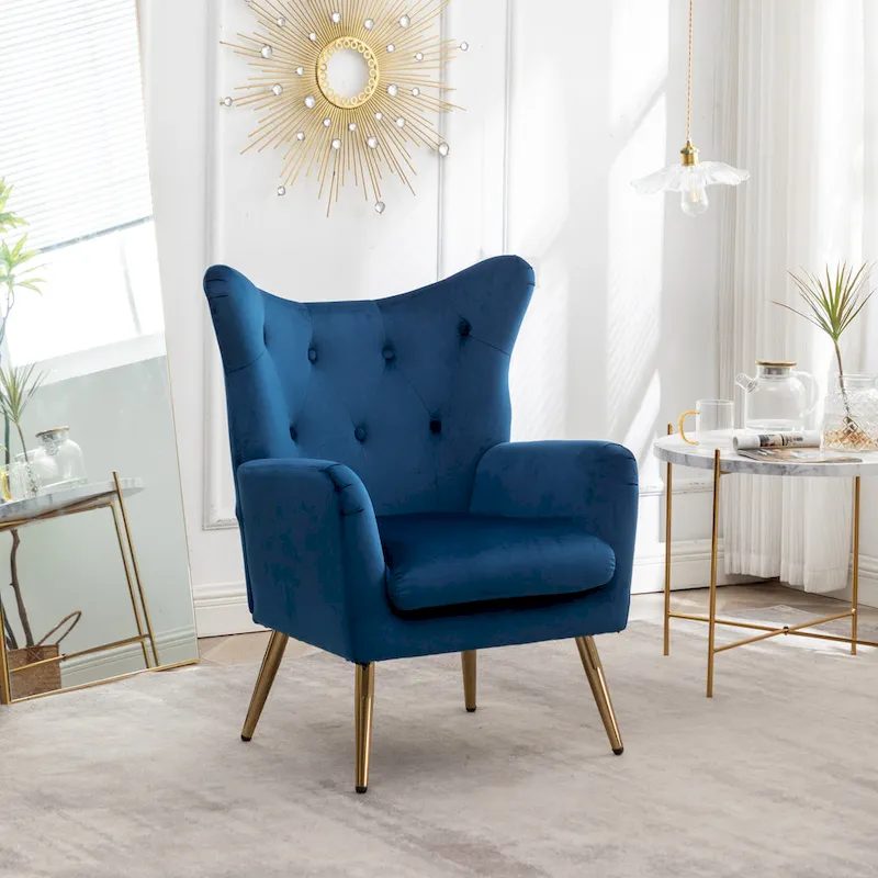 Velvet Button-Tufted Wing Back Accent Chair, Single Seat