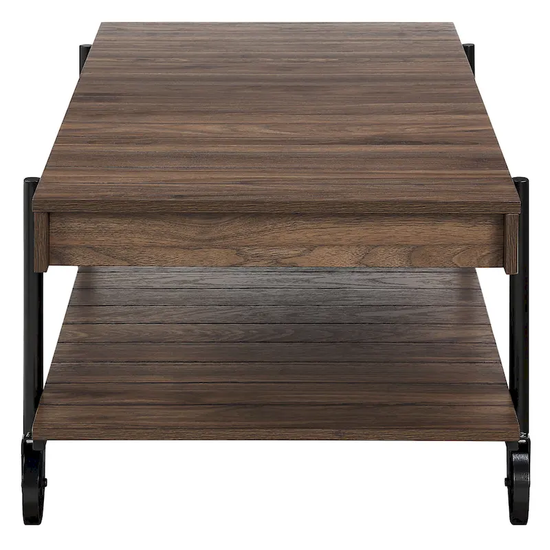 Black Farmhouse Steel 2-Piece Coffee Table Set with Wheels