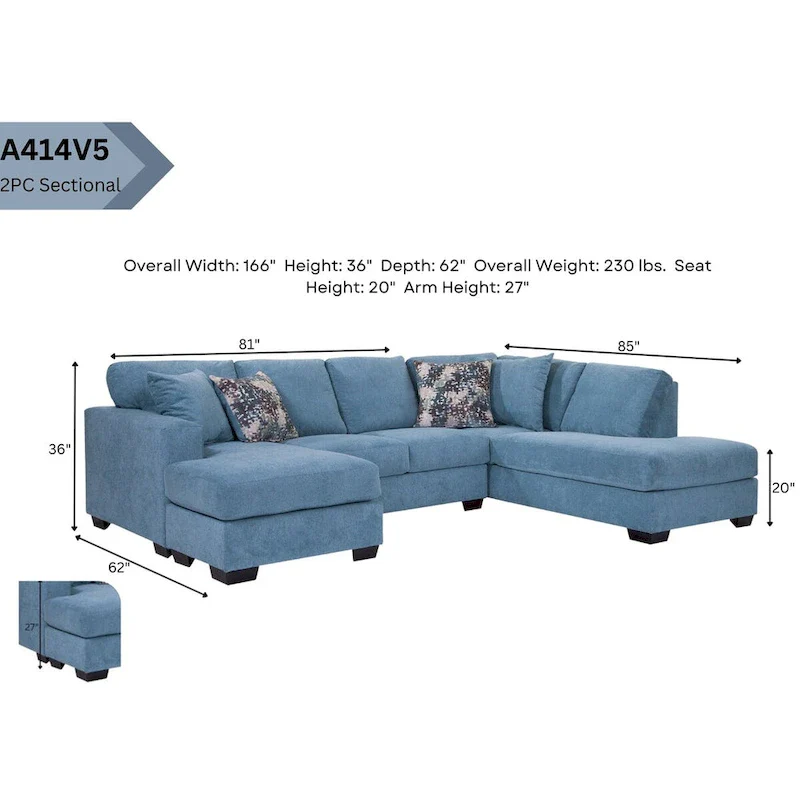 American Furniture Classics Bluebell Model A414V5-K2 U Shaped Sectional with 4 Throw Pillows
