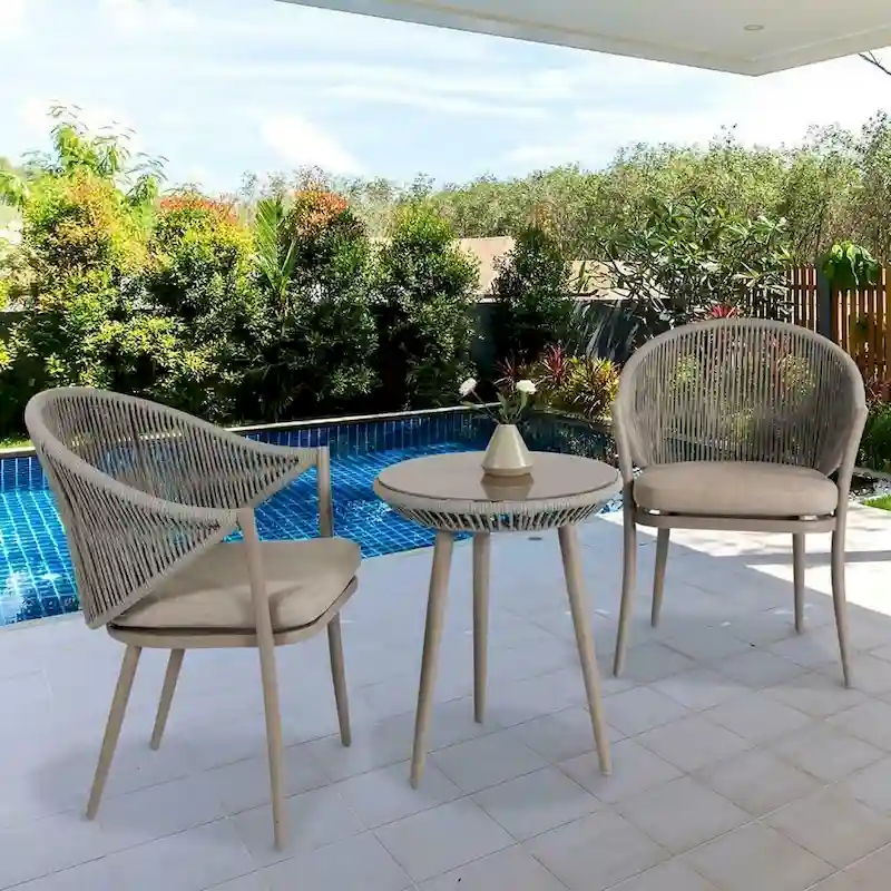 NUU GARDEN 3-Piece Aluminum Patio Furniture Bistro Set with Cushions