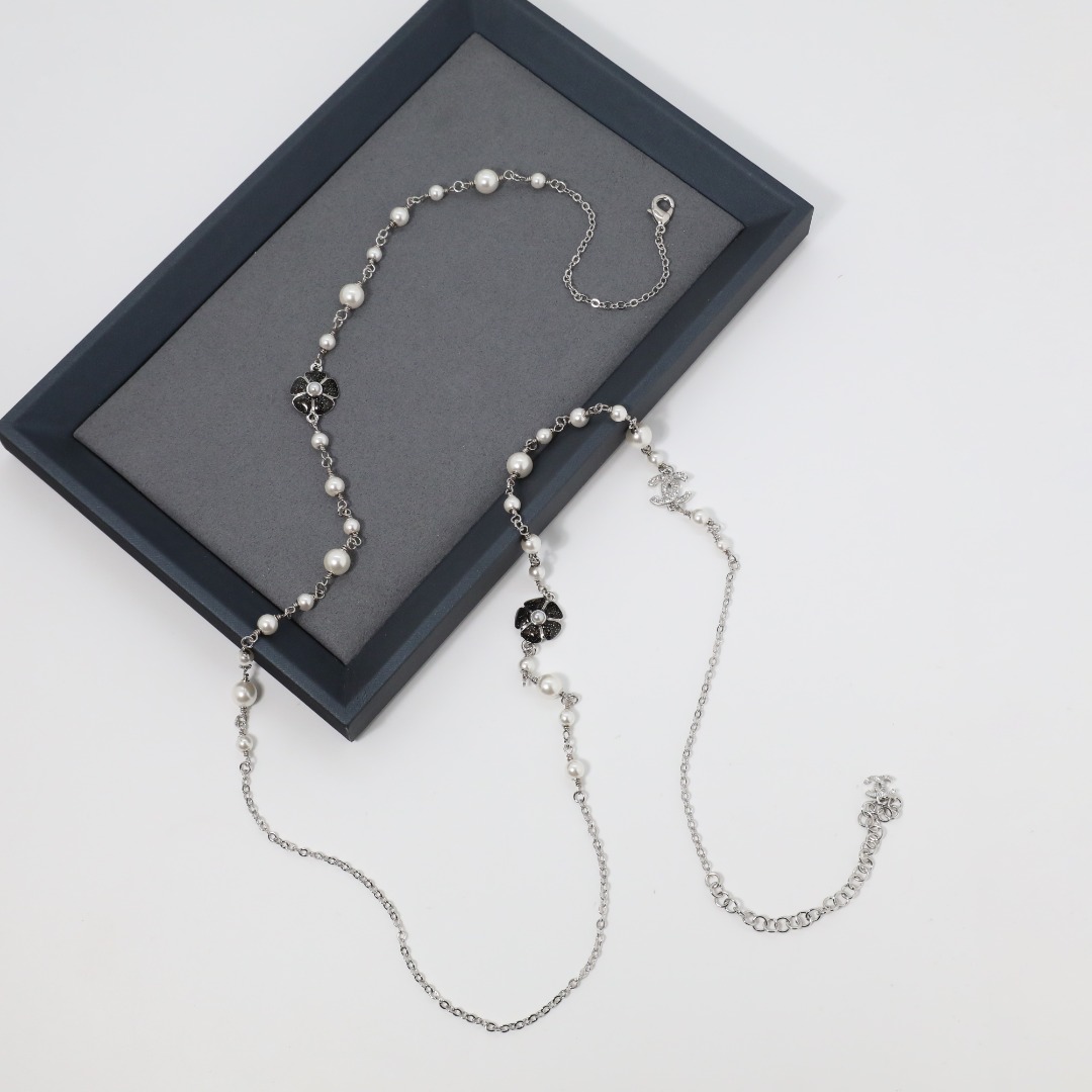 CCL118 Chanel enamel camellia cc logo long chain sweater necklace - ccjewelryacc