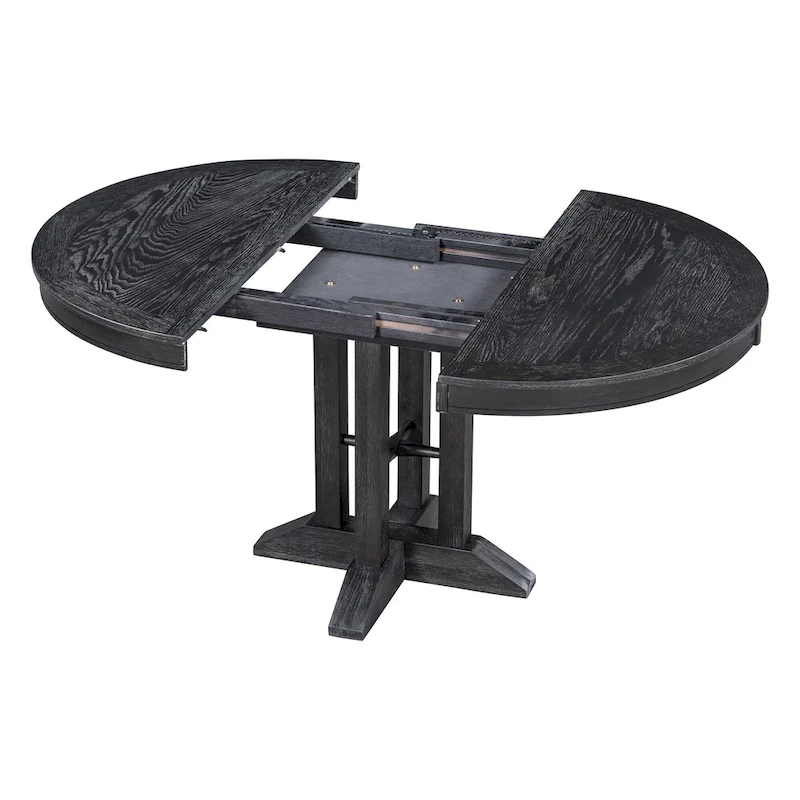 5-Piece Dining Set Extendable Round Table and 4 Upholstered Chairs Farmhouse Dining Set