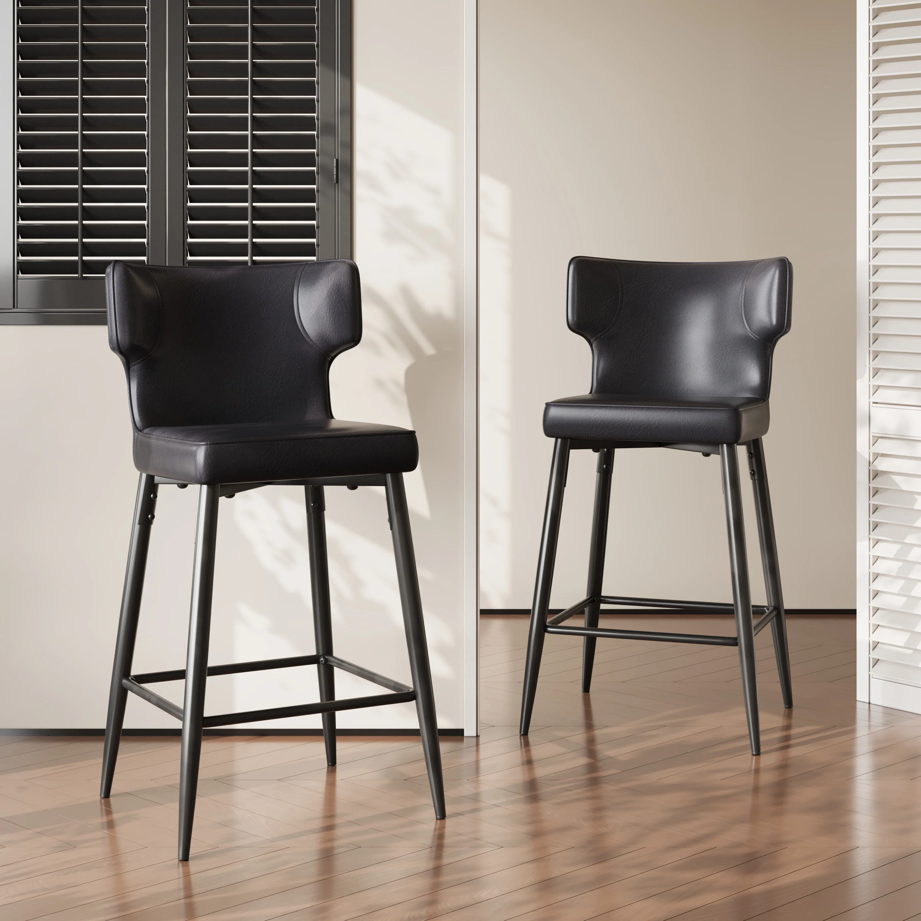 Set of 2 Modern Counter Stools PU Leather Bar Chairs