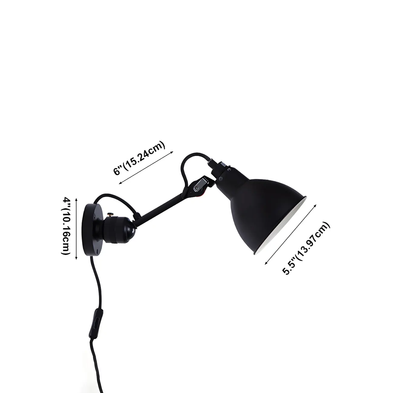 White Inner Shade Black Metal Swing Arm Wall Light