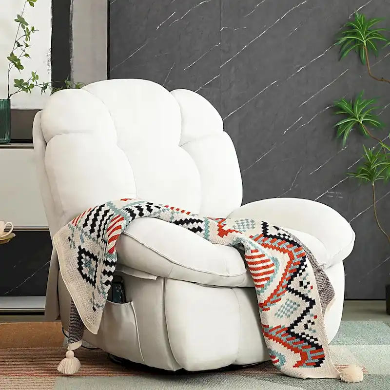 Swivel Power Recliner Chair, Massage Rocker with Heat, USB, USB-C and Side Pocket