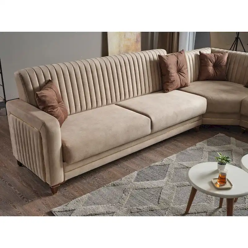 Line Fabric Sleeper Sectional Sofa