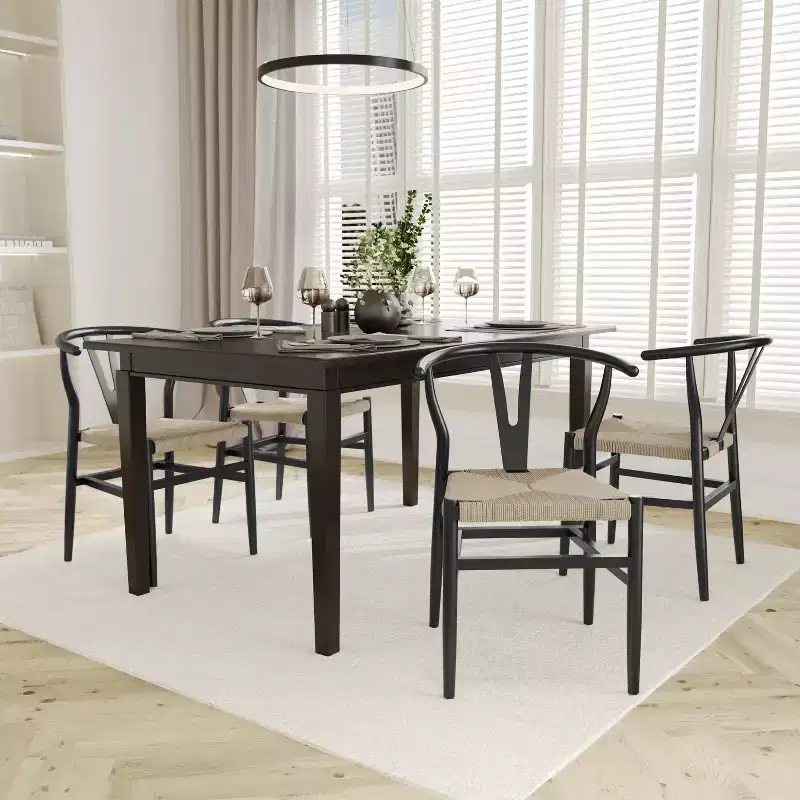 Emma and Oliver Set of 2 Y-Back Style Wooden Dining Chairs with Kraft Paper Rope Seats, Stackable Design