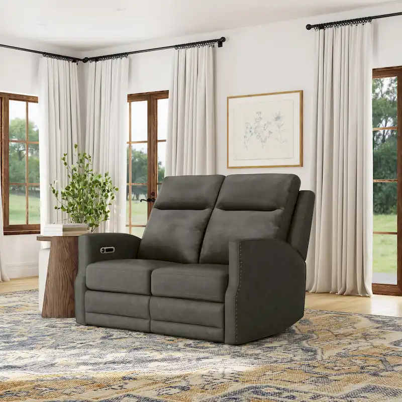 Maxwellton Cedar Power Reclining Loveseat with Power Headrests and Lumbar by Flexsteel - 56  x 42  x 39