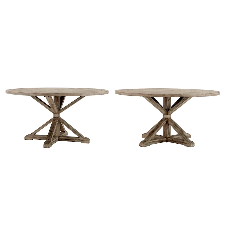 Krakova Rustic X-Base Round Pine Wood Dining Table