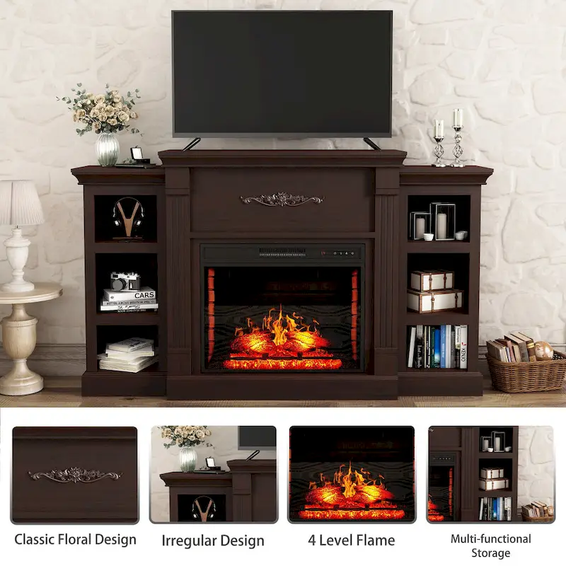 70 Wood Classical Fireplace TV Stand with 28 Electric Fireplace