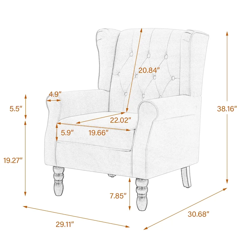 Button-Tufted Accent Chair Wingback Armchair - 38H