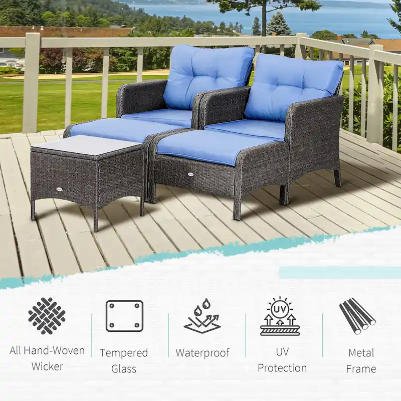 Outsunny 5-piece Wicker Patio Chairs, Ottomans, and Coffee Table Set