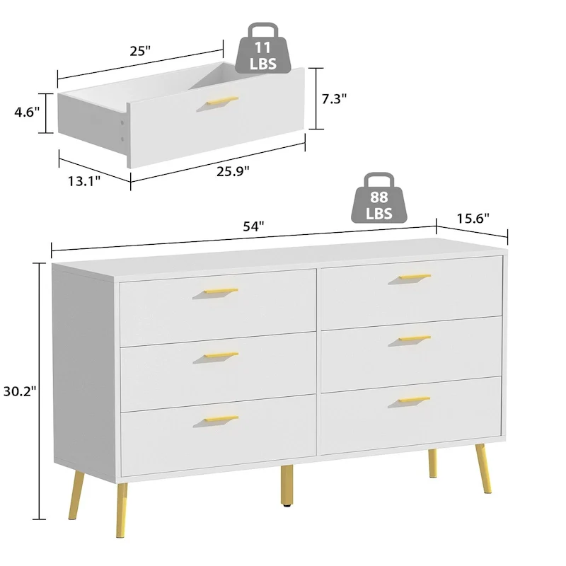 FUFU&GAGA Modern Double 6-Drawer Dresser Chest Of Drawers Cabinet