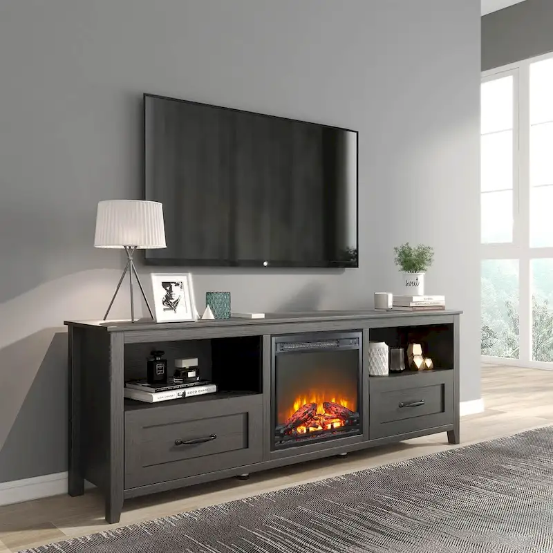 70 Fireplace TV Stand Entertainment Center with 18 Electric Fireplace