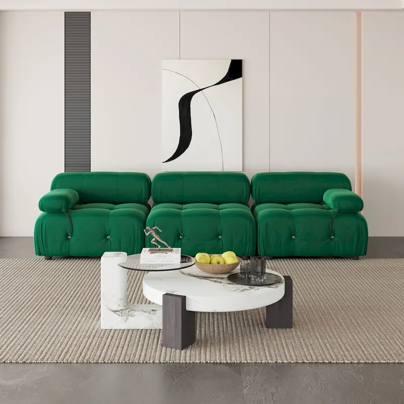 Velvet Fabric Upholstered Sectional Sofa Modern Couch