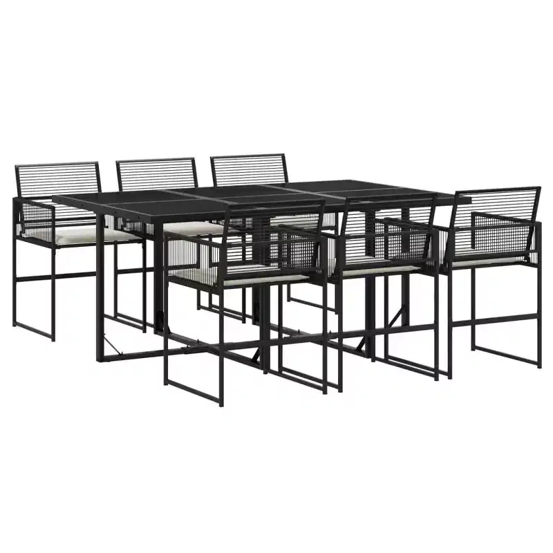 vidaXL Patio Dining Set with Cushions Outdoor Table and Chair Black Poly Rattan