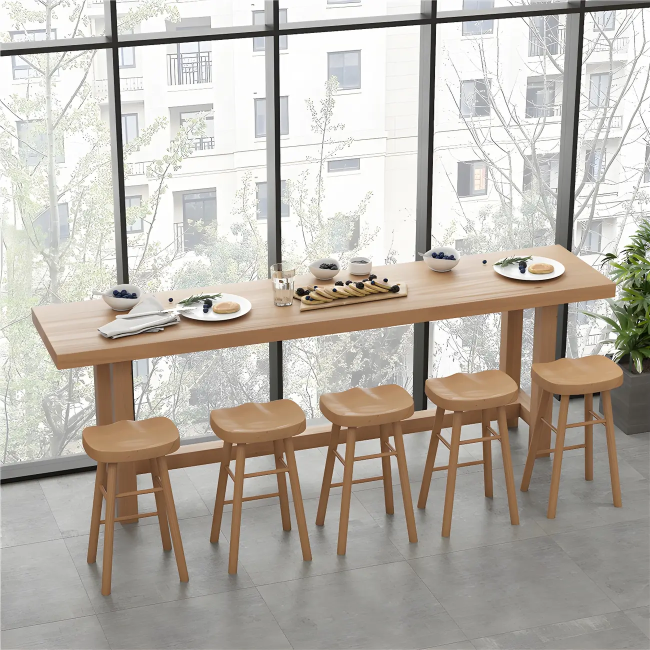 Modern Natural Solid Wood Bar Table with Footrest