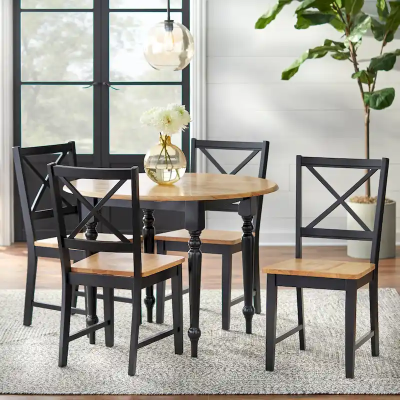 5-Piece Farmhouse Drop-Leaf Dining Set with Cross-Back Chairs