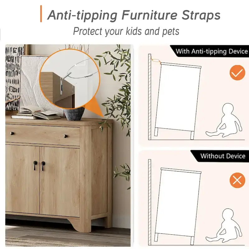 WAMPAT Farmhouse 3PCS Bedroom Set, 59 W Large Sideboard Buffet Cabinet,and Wood Nightstands Set of 2 with Charging Station