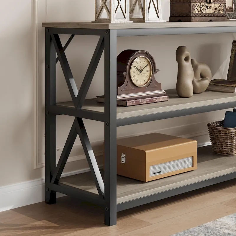 Console Table - Rustic Brown, Industrial Style, Multi-User