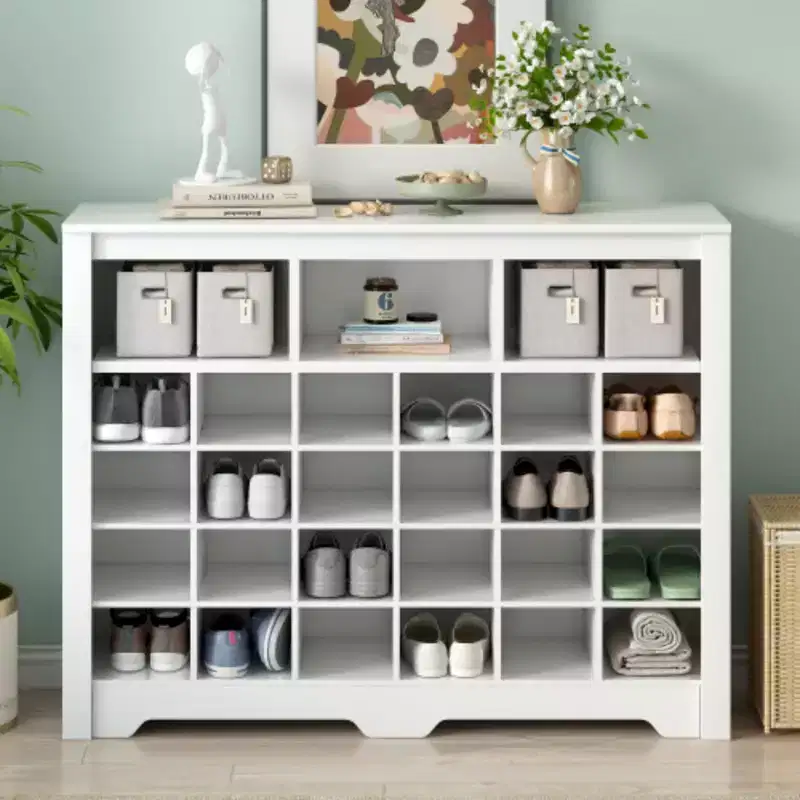 Modern 24-Cubby Shoe Console with Curved Base, Premium Sideboard for Hallway, Bedroom, Living Room