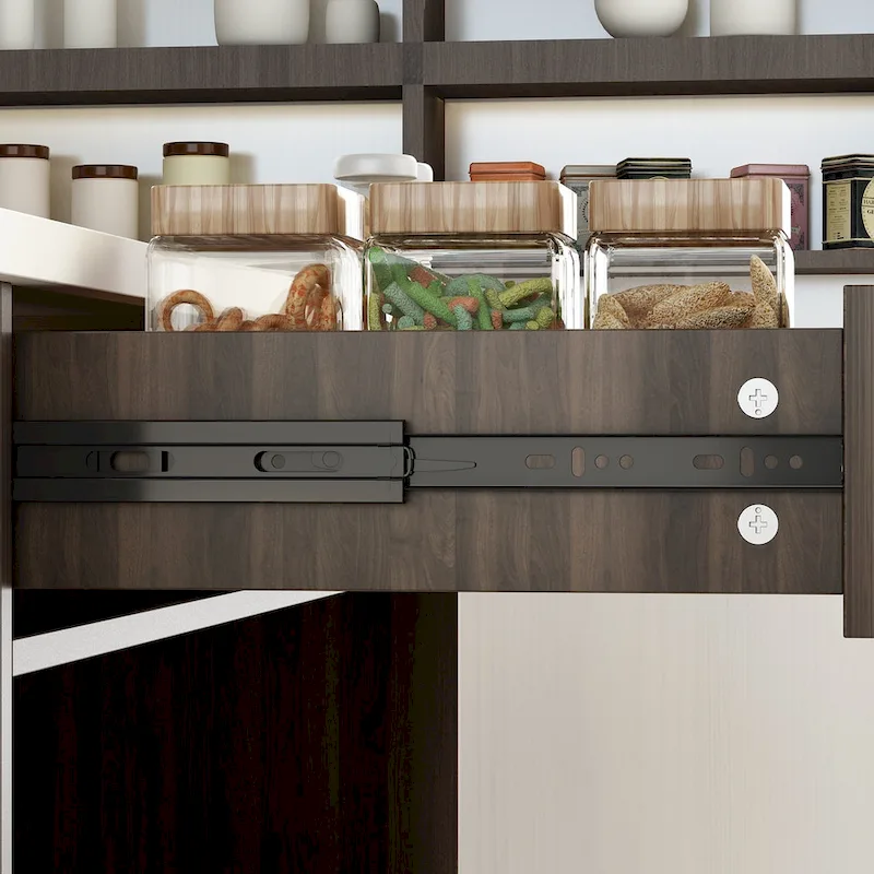 Brown Kitchen Island Cabinet with Drawers and Open Shelves