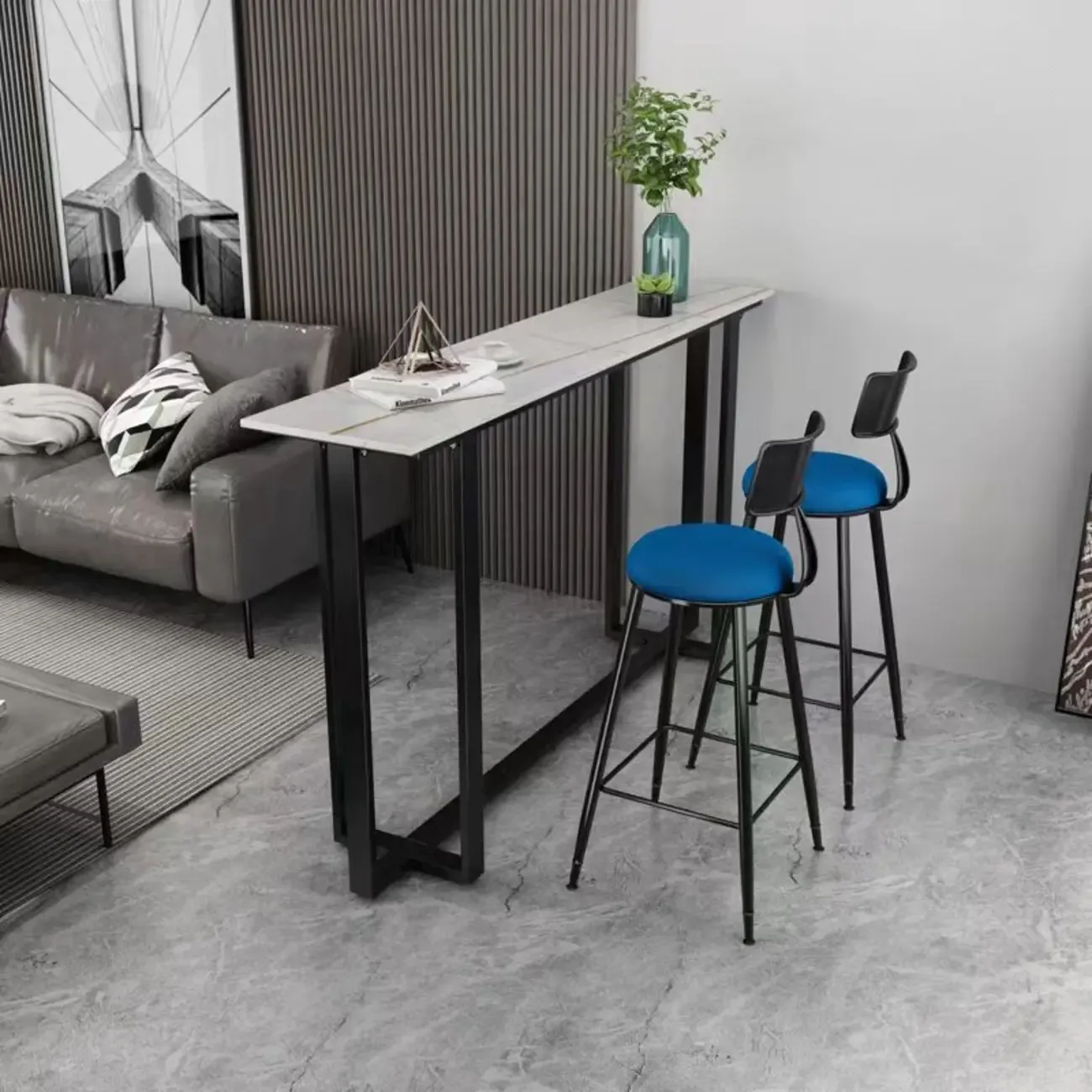 Scandinavian Slate Metal Rectangular Bar Tables