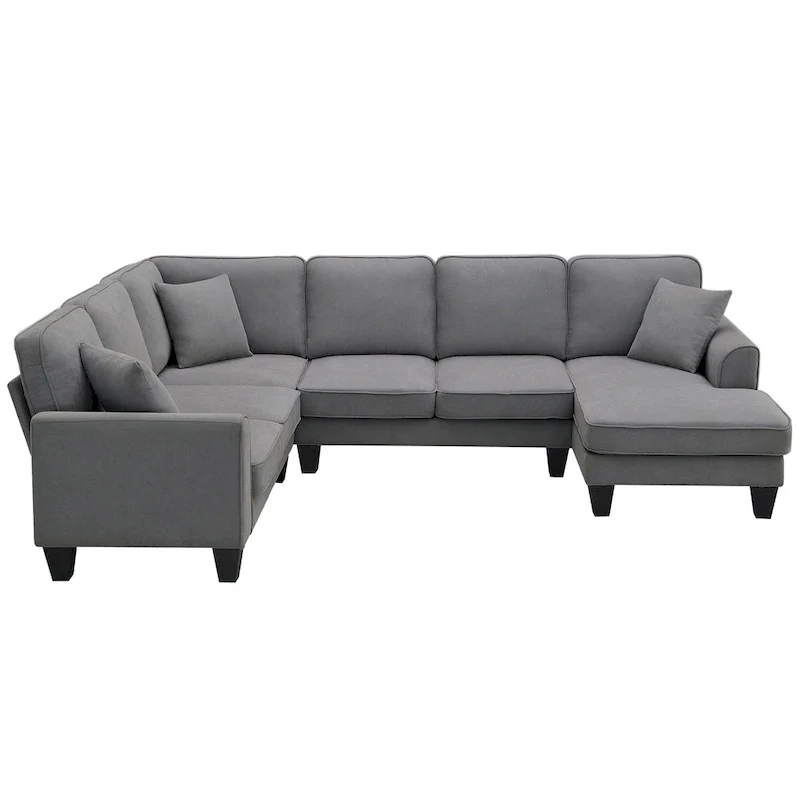 Modern U-Shaped 7-Seater Fabric Sectional Sofa Set with 3 Pillows, 108