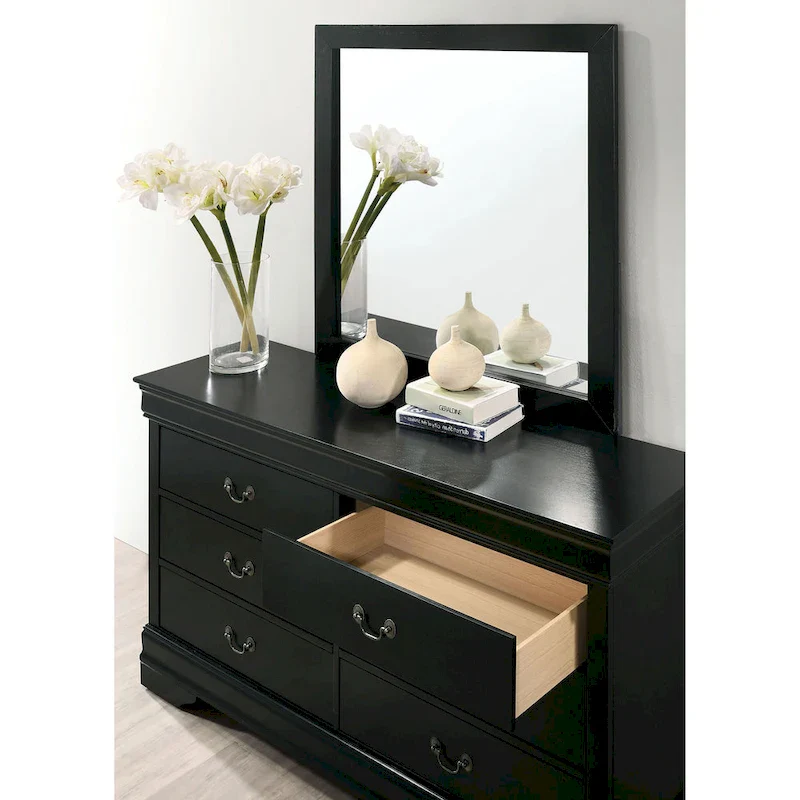 Cherry / Black / Grey 6-Drawer Dresser with Mirror, Transitional Style, 2-Piece Set