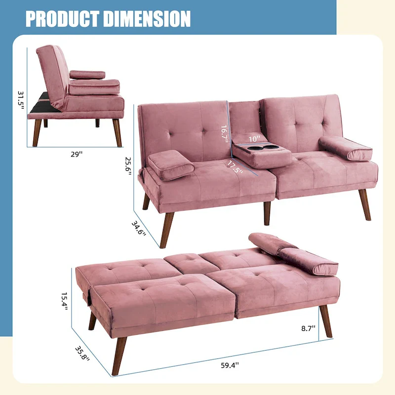 Futzca 60  Small Loveseat, 3 in 1 Cute Convertible Sofa Bed