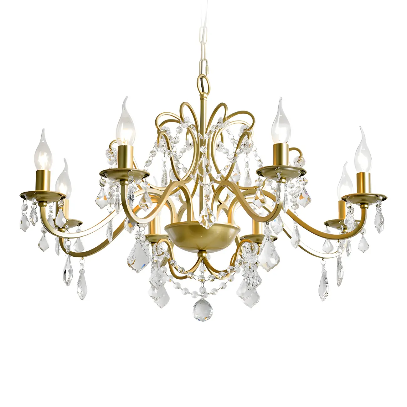 Gold Crystal Curved Metal Elegant Chandelier Light
